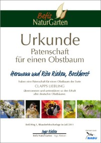 Obstbaum-Patenschafsurkunde - Befis NaturGarten